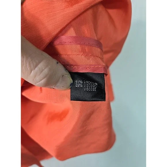 Lafayette 148 Jacket Women's 14 Deep Coral Linen Blend 3/4 Sleeve Blazer Shimmer